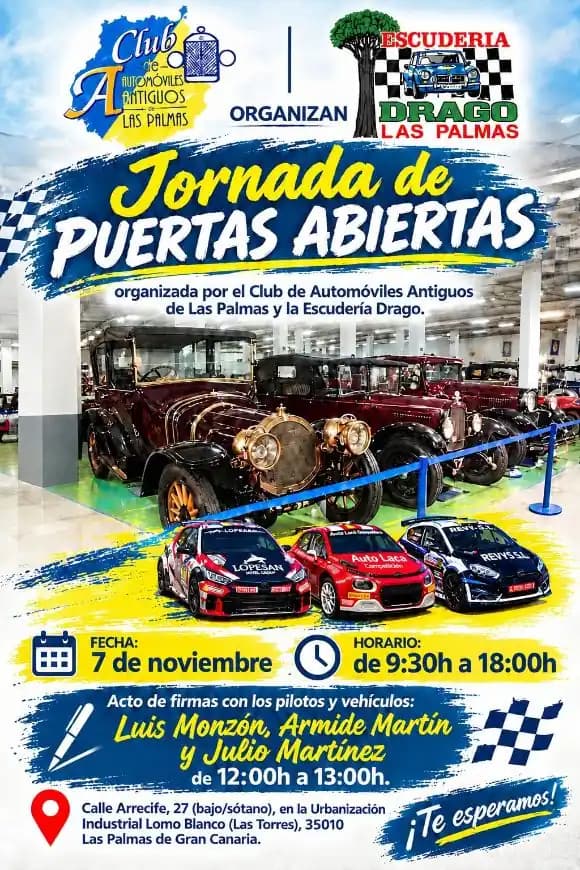 El Club de Automóviles Antiguos de Las Palmas, junto con la Escudería Drago, organiza una Jornada de Puertas Abiertas